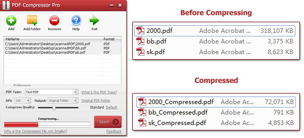 compare PDF compression rate